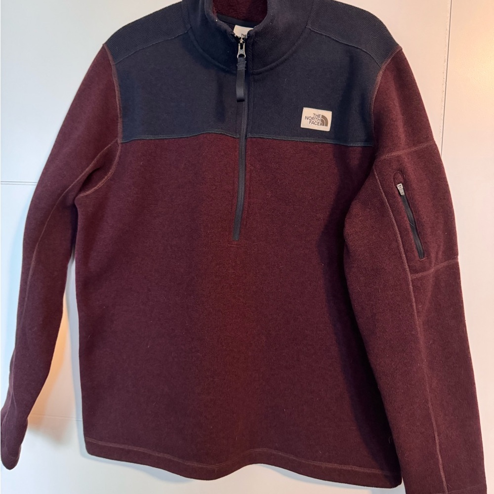 The North Face Men's Burgundy and Dark Blue Quarter Zip Sweater
